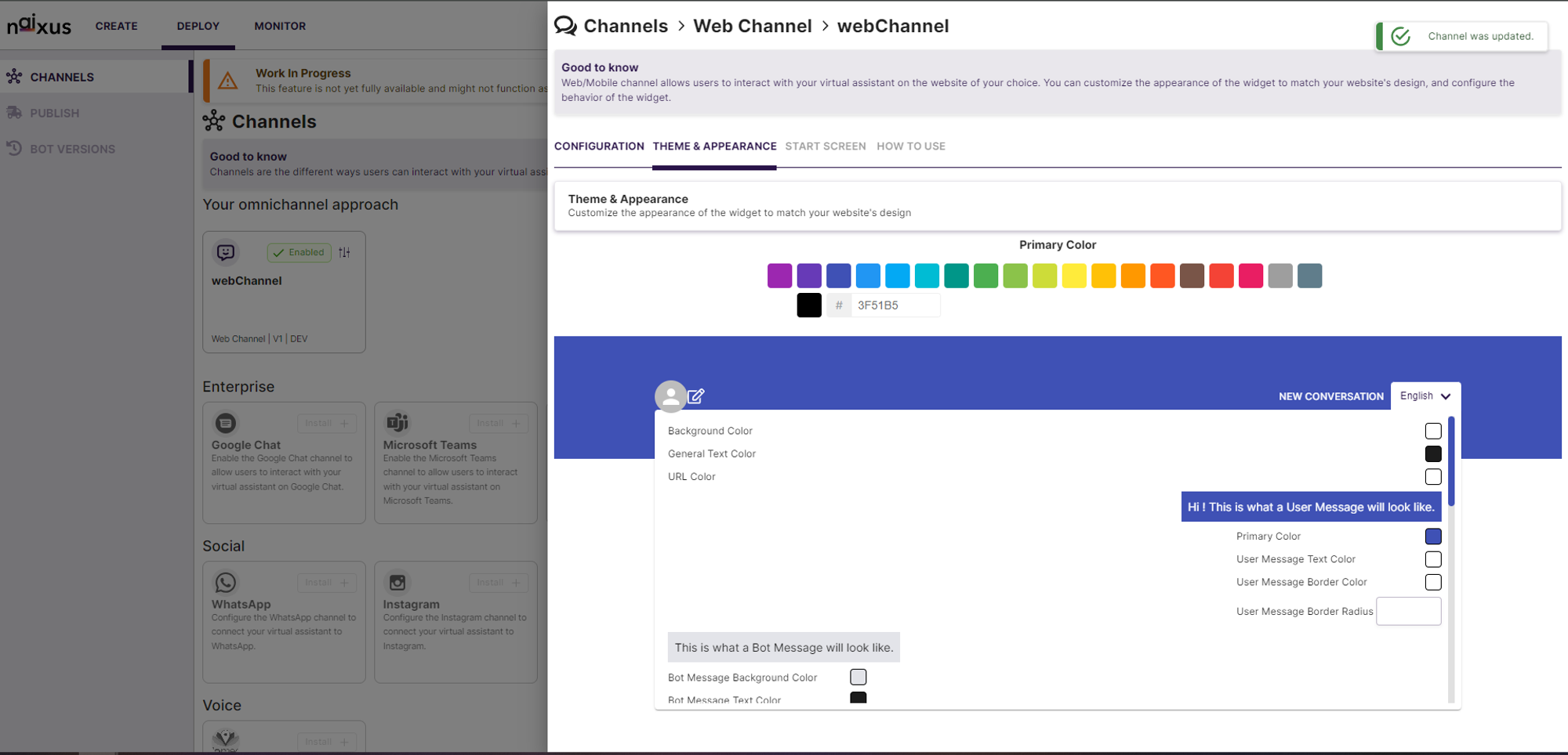 Webchannel Customization Options