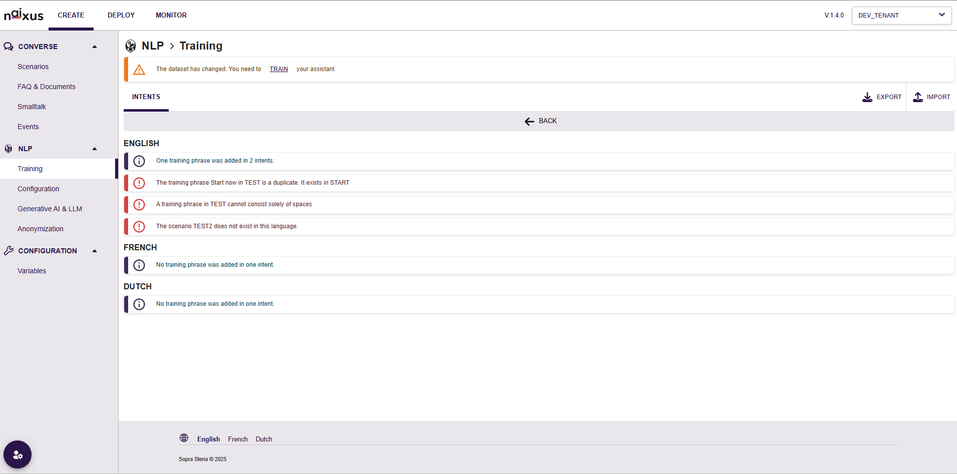 NLP Training Import Feature Update