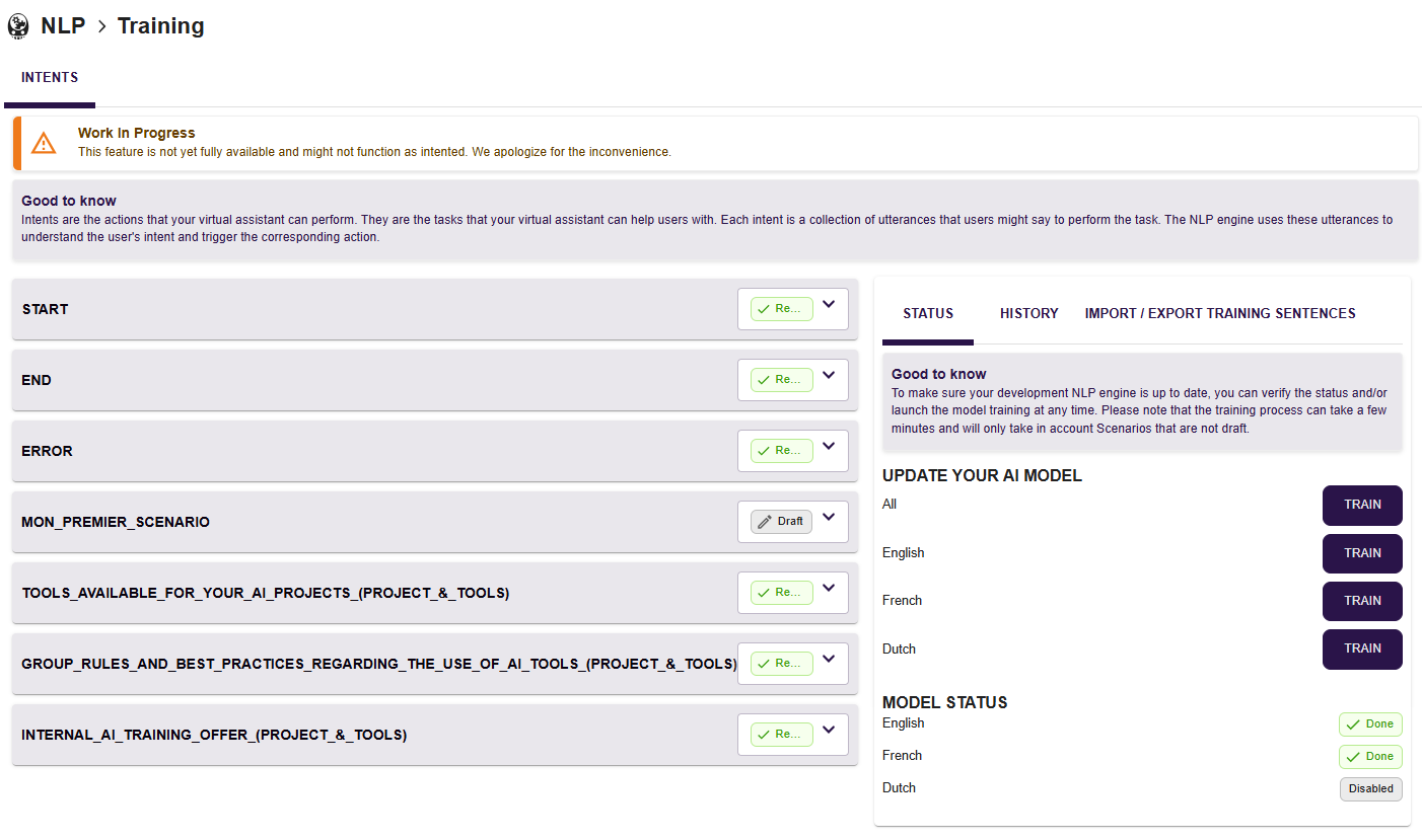 Example of training page