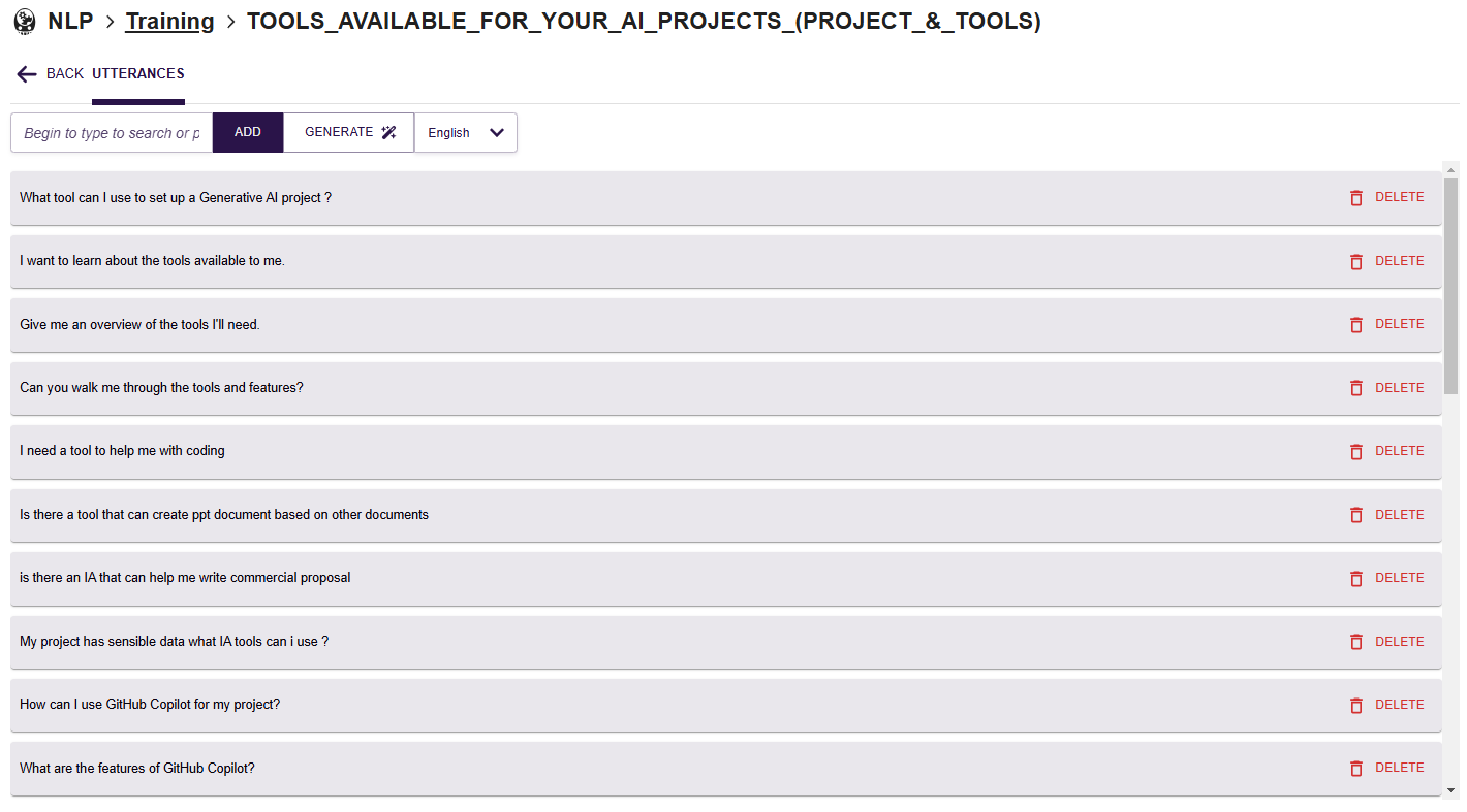 Example of training intent page